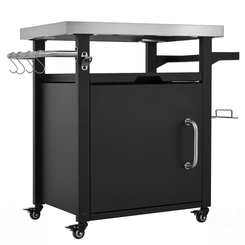 Chariot pour barbecue polyvalent avec rangement, plateau en acier inoxydable et roulettes, idéal pour les barbecues et les pizzas, avec housse imperméable