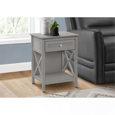 Table d'appoint, table de bout, table d'appoint, 2 niveaux, chambre à coucher, table de chevet, lampe, tiroir de rangement, placage gris antique, transitionnel
