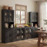 71'' Kitchen Pantry With Bookcases, 94.5'' Wide Farmhouse Wall Unit Tv Stand For Tvs Up To 75''