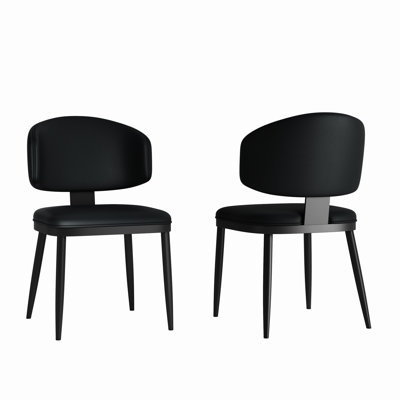 Modern Design Black Pu Leather Dining Chairs Of 2 For Home With Easy - To Clean Surface Metal And Kitchen Stable Carbon Steel Frame