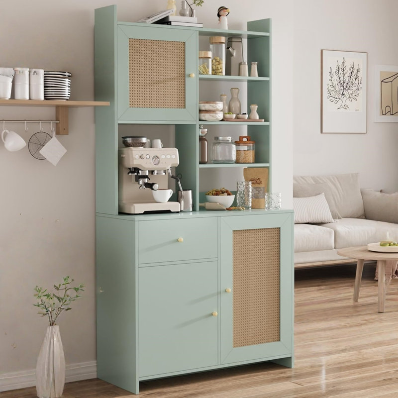 Armoire de cuisine avec tablette réglable, armoire de rangement de 71 po avec support à micro-ondes, armoires pour cuisine, salle à manger, salon