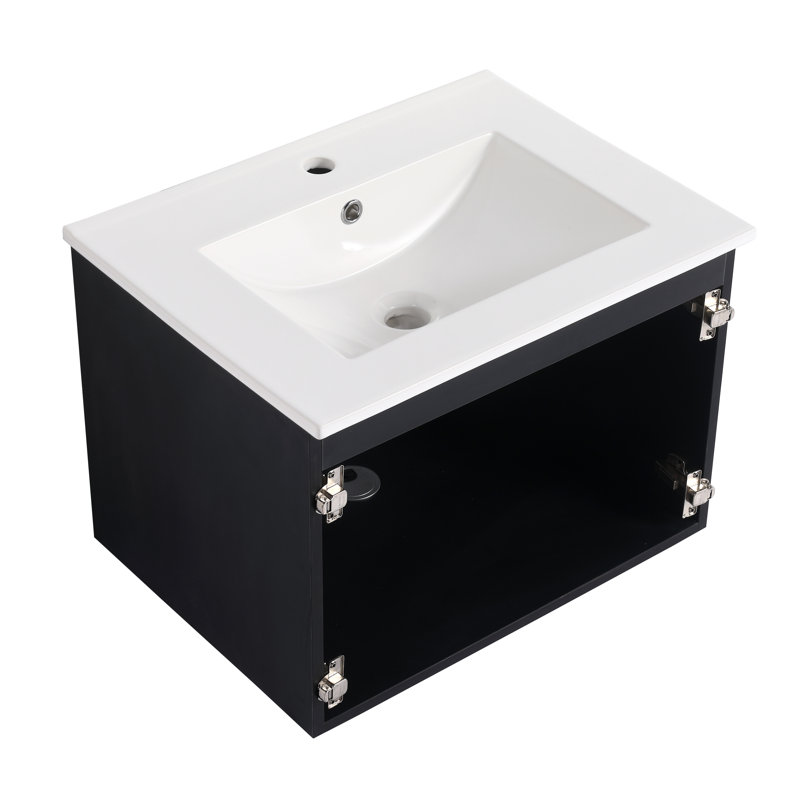 Gary 24" Wall-Mounted Bathroom Vanity with Ceramic Basin & Soft-Close Hinges (without Door Plank), 24"