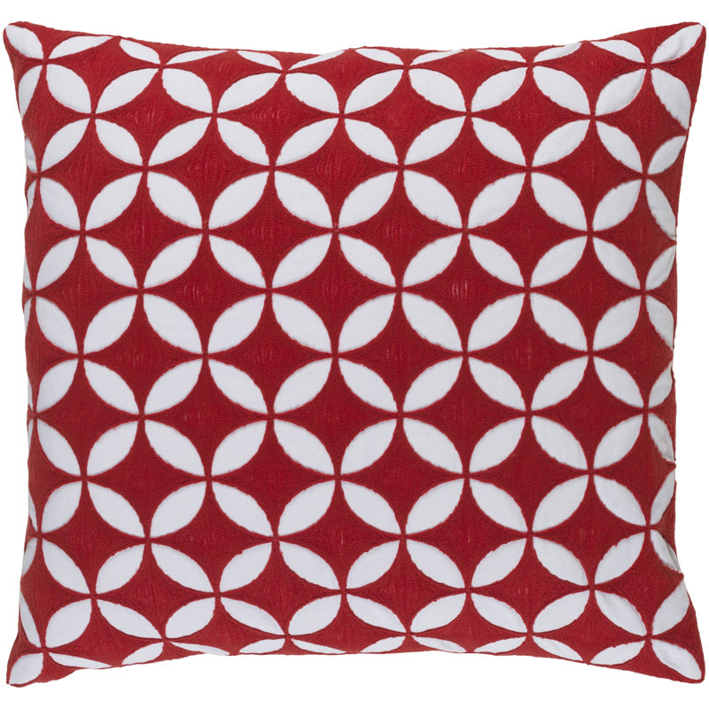 Toccoa Geometric Cotton Throw Pillow, 22" H x 22" W x 4" D, Poppy/Ivory