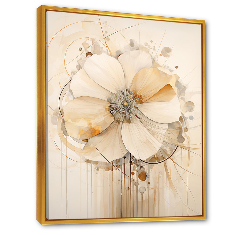 Luxueuse fleur du matin beige et gloire I, Cadre flottant doré, H 20 po x l 12 po x P 1 po