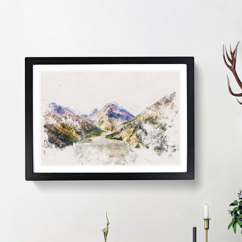 Path Through the Mountains - Framed Print, 45cm H x 63cm W x 2cm D, Black Framed