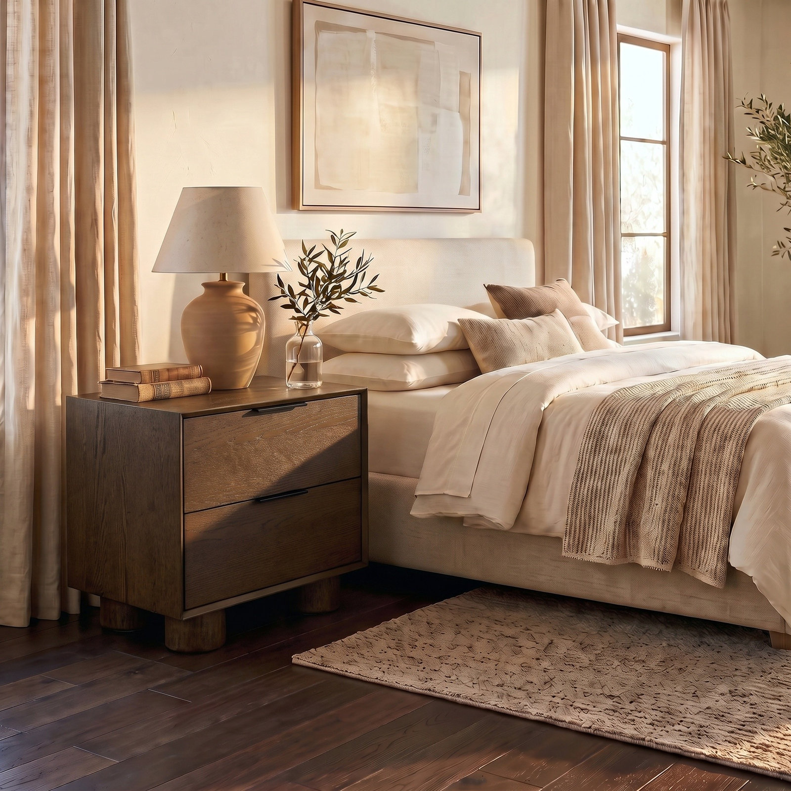 Vanora Nightstand, Dark Brown Oak
