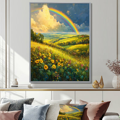 Rainbow And The Sunlit Fields - Rainbow, reproduction d'art encadrée