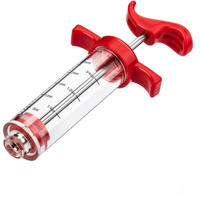 1-Oz Food-Grade Meat Injector Kit - Lightweight, 3 Needles + Cleaning Brush for Turkey/BBQ, One-Hand Use