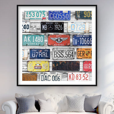 Vintage Plates Registration - Man Cave Gray Framed Print