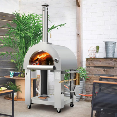 Four à pizza au gaz propane et au bois 32,5 pouces Kostch, grand four à pizza pour l'extérieur, cour et fête, acier inoxydable