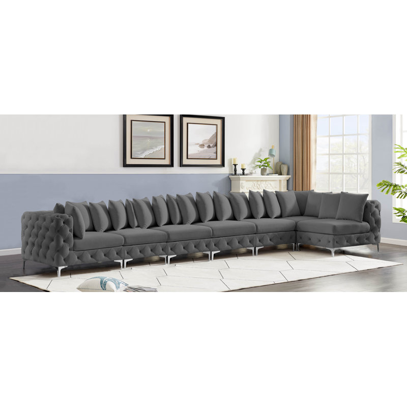 Canapé modulaire en velours réversible de 98 po de largeur, Velours gris