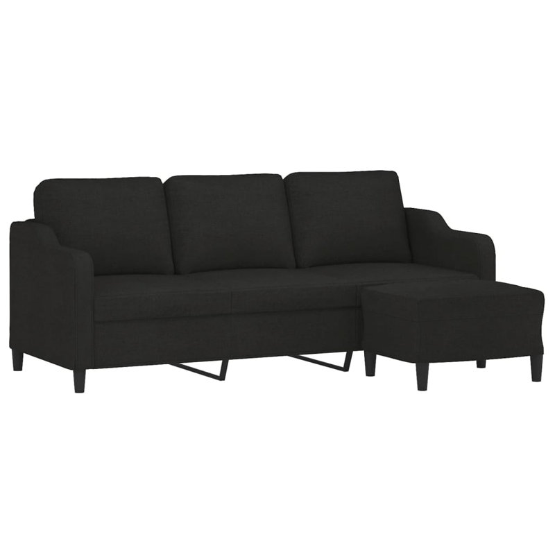  3-Seater Sofa With Footstool Black Polyester, Metal, Plywood, Foam, 31.5" H x 77.9" W x 31.5" D, Black