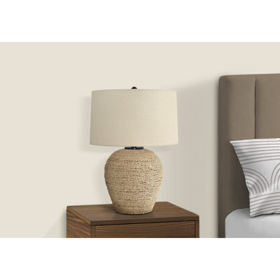 Lighting, H 25 po, lampe de table, rotin, abat-jour beige, transitionnel