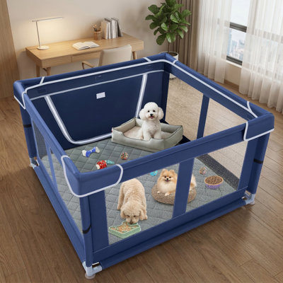 Square 42-Inch Puppy Play Yard Including Absorbent Floor Pads, Suitable for Young or Small Canines, Versatile for Interior or Exterior Use, Durable Safety Enclosure with Reinforced Fabric and High-Tensile Nylon Mesh