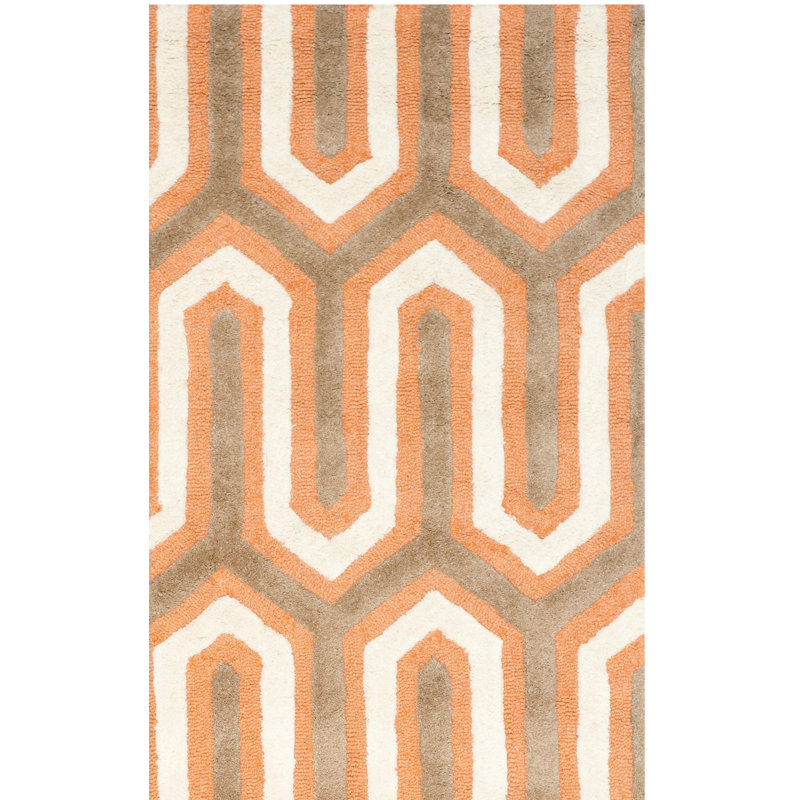 Deedgra Hand Tufted Wool Geometric Rug, Rectangle 4' x 6'
