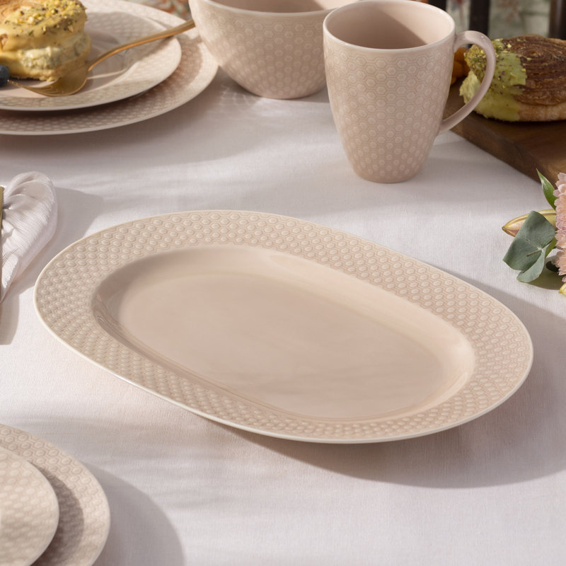 Kikko Oval Platter, 14", Pink