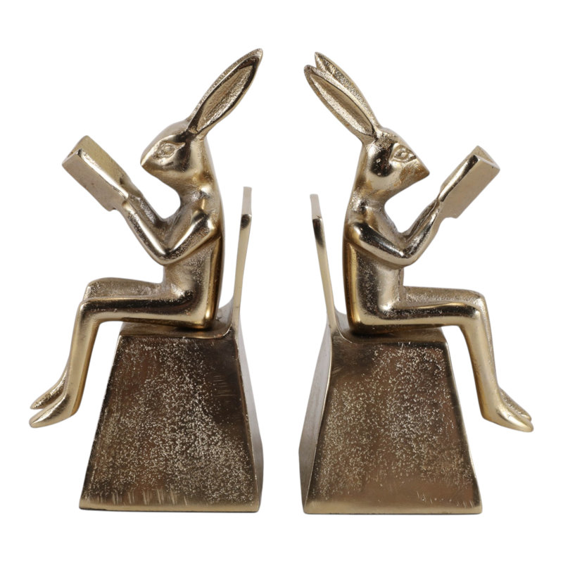 Serre-livres décoratifs en forme de lapin pour la maison et le bureau - Serre-livres animaux modernes pour une touche d'élégance sur une étagère ou un bureau - Lot de 2, 12,5 cm, doré