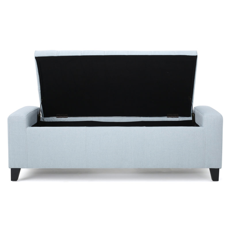 Banc de rangement capitonné avec accoudoirs, siège de hall d'entrée rembourré avec compartiment caché, Bleu
