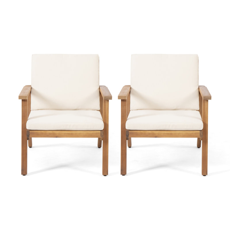 Chaises club d'extérieur en bois d'acacia avec coussins (ensemble de 2)
