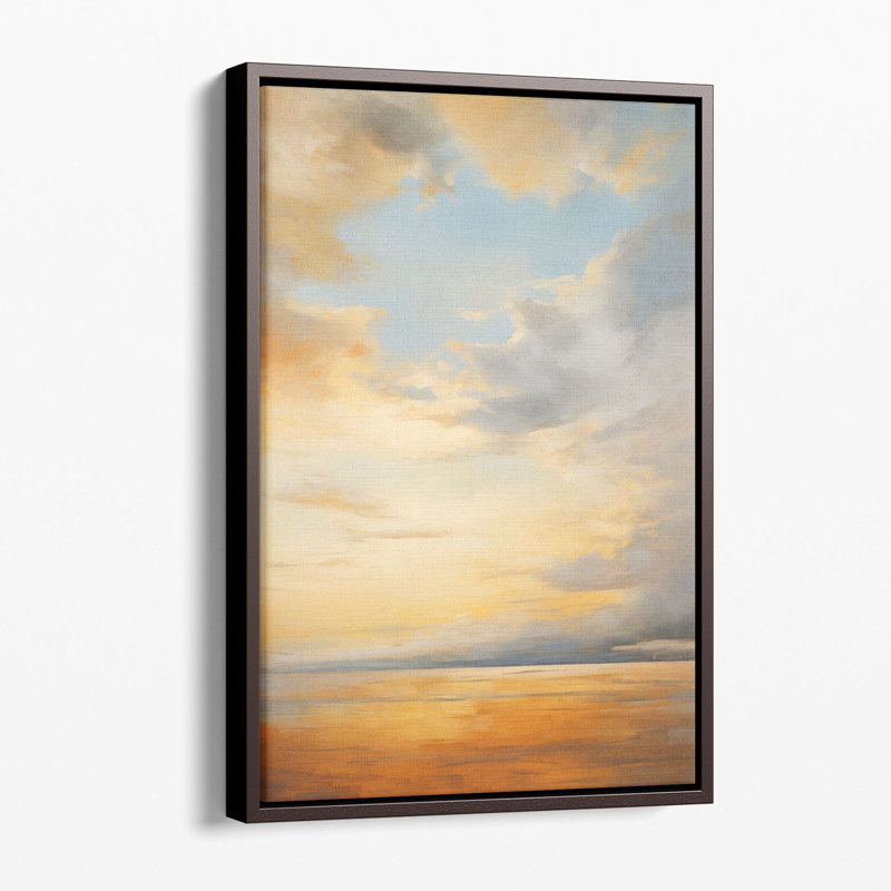 " Yellow Horizon Tranquility ", White Floater Framed Canvas, 48" H x 32" W x 1.25" D