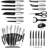 19 PCS Kitchen Knife Set, Stainless Steel, Rust Resistant