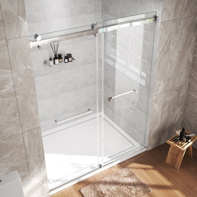 44–48" W x 76" H Modern Frameless Double Sliding Shower Door Tempered Glass and Stainless Steel Hardware, Chrome