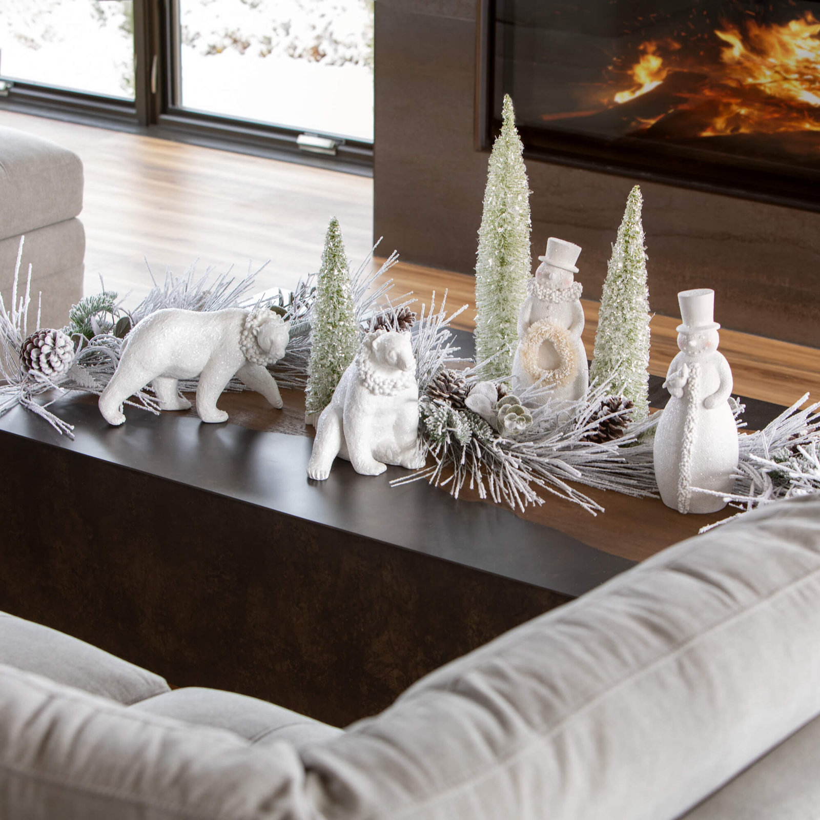 3-Piece Frosted Bottlebrush Tabletop Tree Set