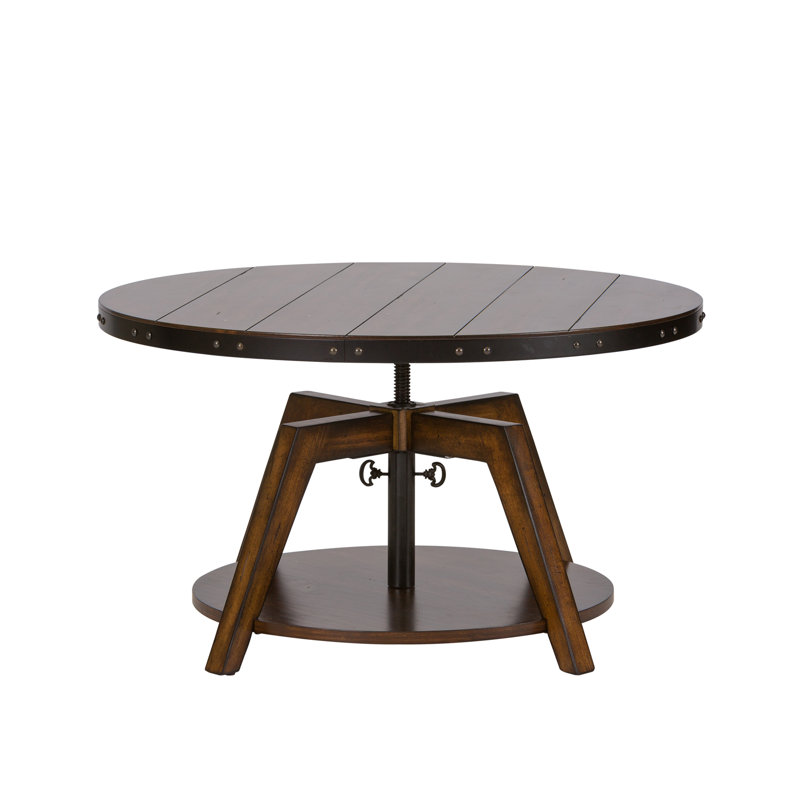 Rustic Brown Round Wood Cocktail Table with Storage