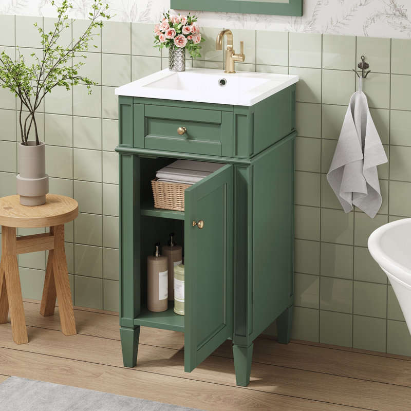 Ensemble de meuble-lavabo simple autoportant avec porte à fermeture douce, tablette réglable, Green