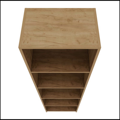 Bibliothèque à 5 tablettes en chêne naturel et blanc avec rangement ouvert, parfaite pour une organisation moderne et élégante