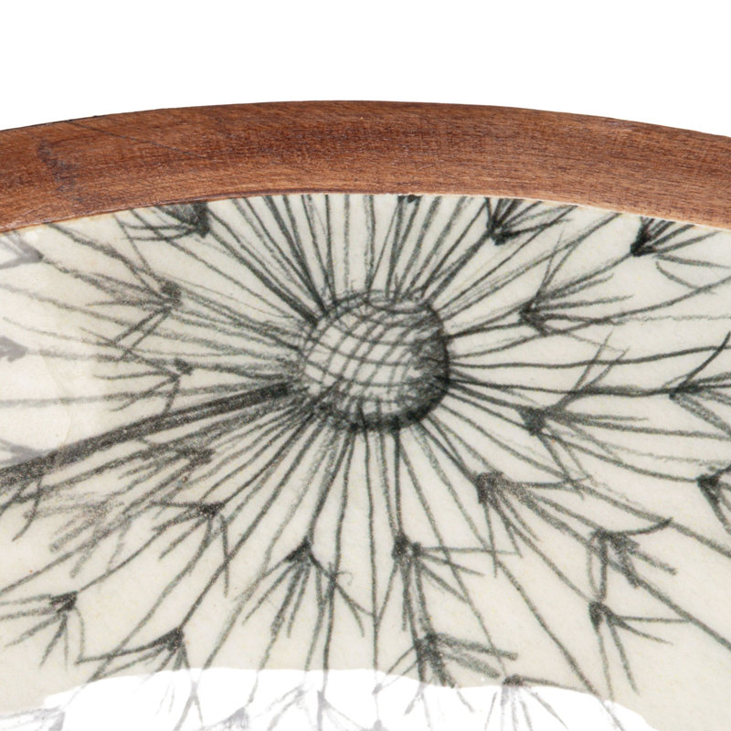 Enameled Mango Wood Round Bowl Set With Botanical Patterns