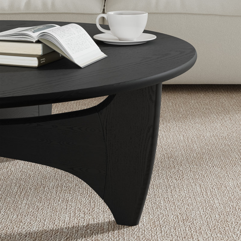 38" L x 38"W × 16"H Round Wood Coffee Table with Batman Crossed Legs, Black