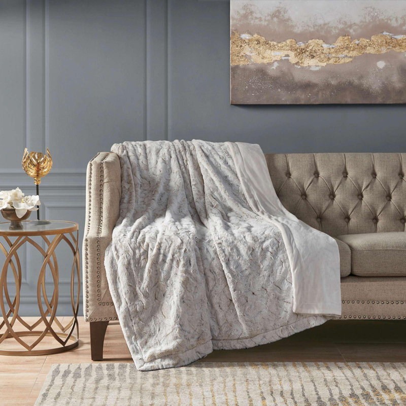 Couverture en fausse fourrure 1pc, Beige, Très grand lit