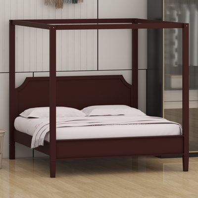 Solid Wood Canopy Bed with Integrated Headboard