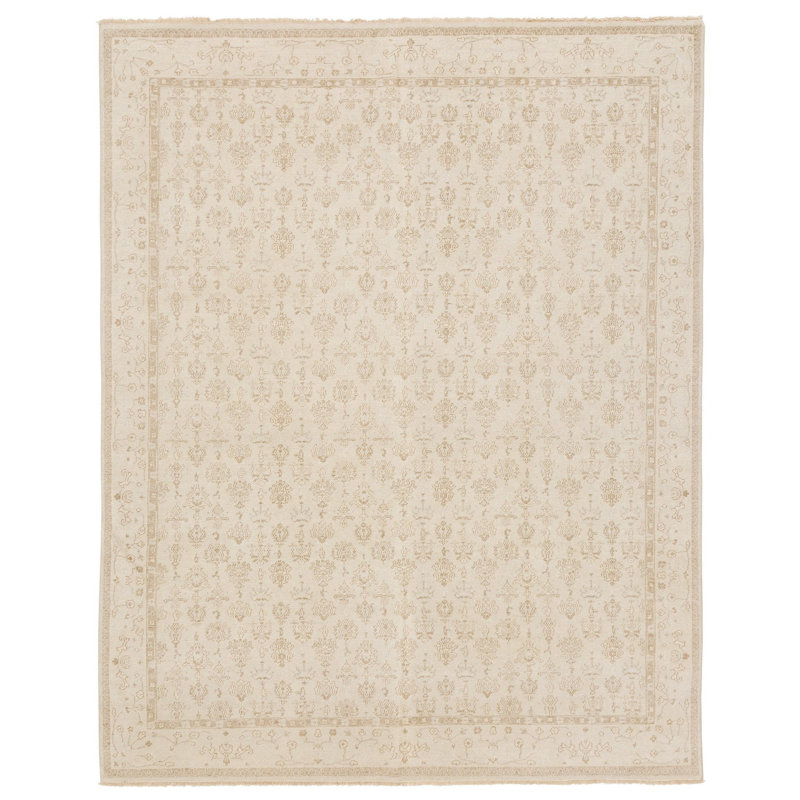 Argent Wool Oriental Area Rug in Neutral/White, Rectangle 10' x 14'