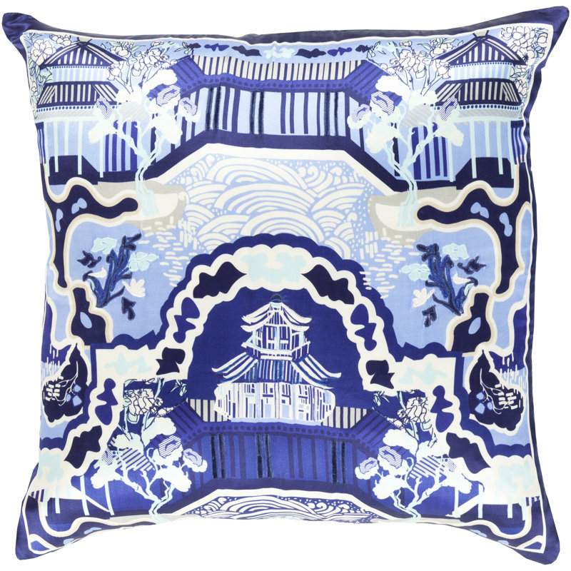Coussin décoratif en soie, H 18 po x l 18" x P 4 po, Bleu marine, Duvet