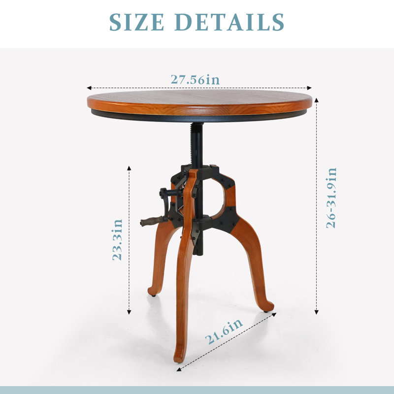 Table de bout à manivelle industrielle avec accoudoir mécanique d'inspiration mécanique DiaV vintage, 26 "à 31,9" facilement réglable