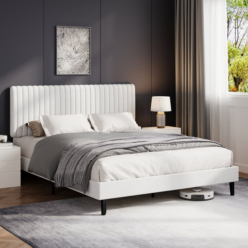 Upholstered Velvet Bed, 150x200, White