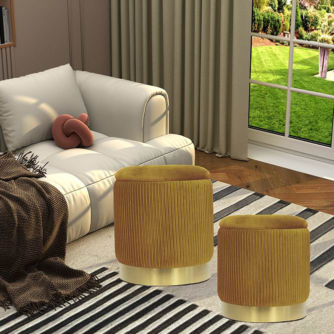 OTTOMAN AVEC ENSEMBLE DE RANGEMENT DE 2, Rayé jaune