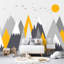 Sommets géométriques au lever du soleil - motif de montagne jaune nordique-594136259