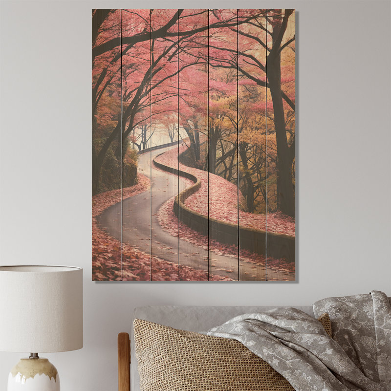«Rosy Blooming Pathway Into The Forest IV» - route sur bois, H 32 po x l 24 po