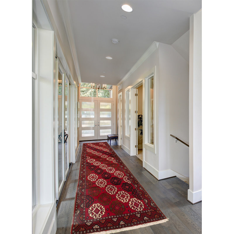 Hand-Knotted Rizbaft Red Wool Rug 3'6" X 9'10"