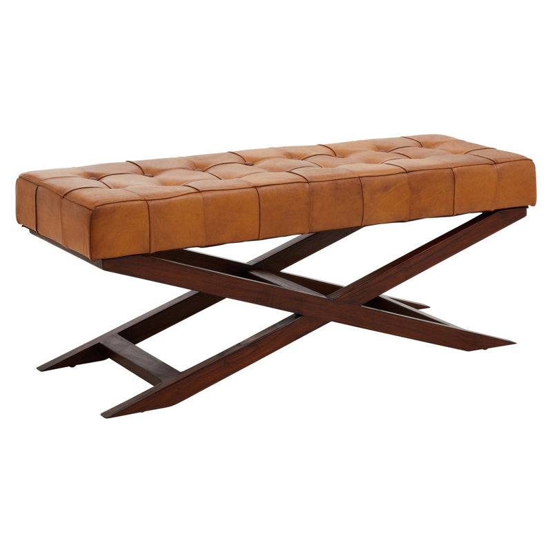 Waylan Genuine Leather Upholstered Bench