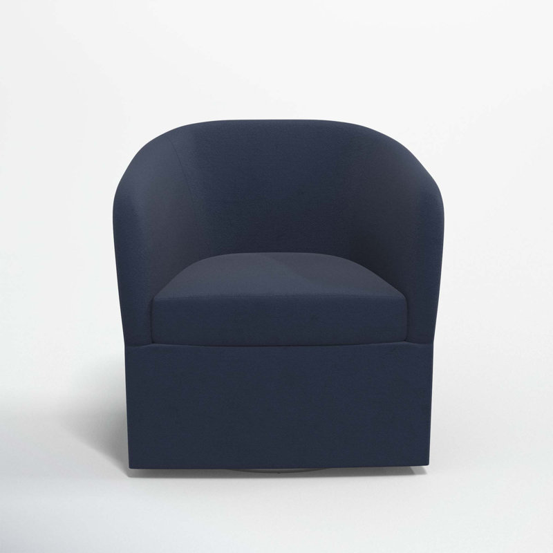 Lesia Upholstered Swivel Barrel Chair, Classic Ink Performance Velvet