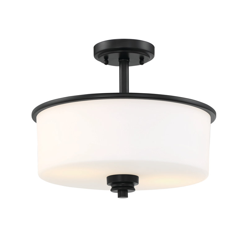 Willard 2 - Light Dimmable Drum Chandelier, White Frosted, Flat Black