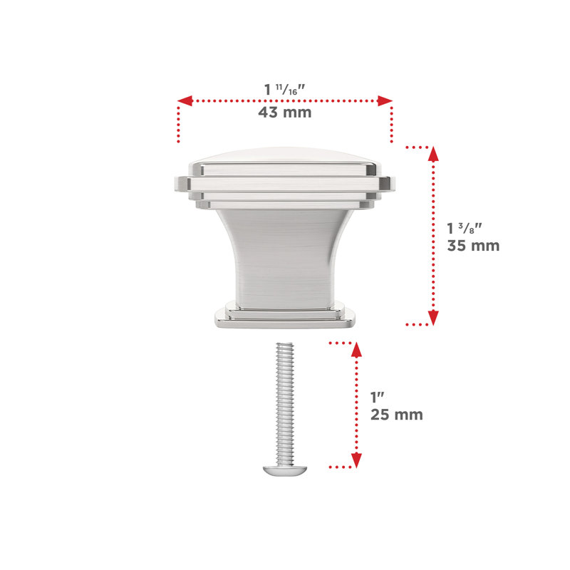 Oversized Expression 1 11/16" Length Square Knob, Brushed Nickel, 1.7" H x 1.8" W x  1.8" D