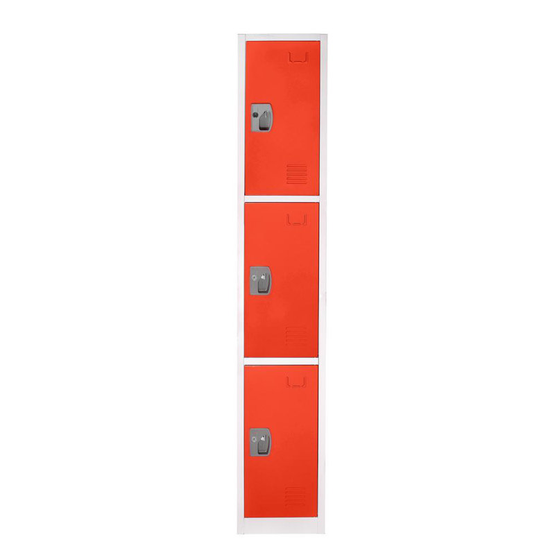 Red Steel 3-Tier Freestanding Office Locker with Adjustable Shelving
