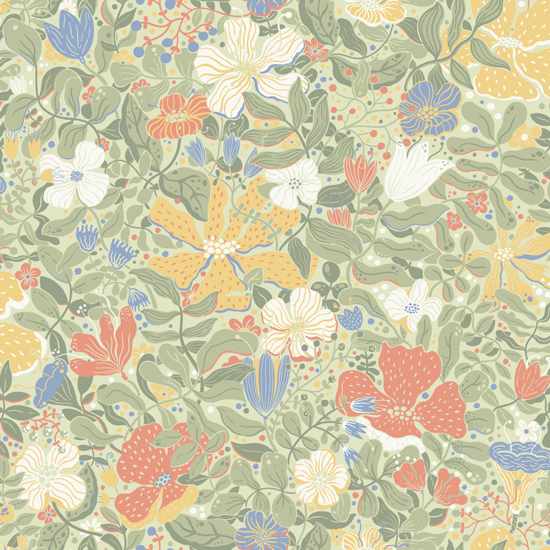 Papier peint floral Harriette, Vert sauge