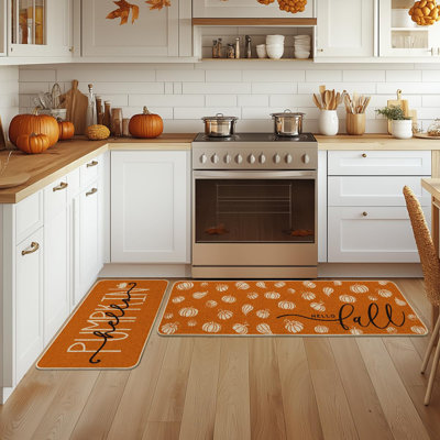 Ensemble de 2 tapis de cuisine orange à motif citrouille Hello, Orange Home Decor