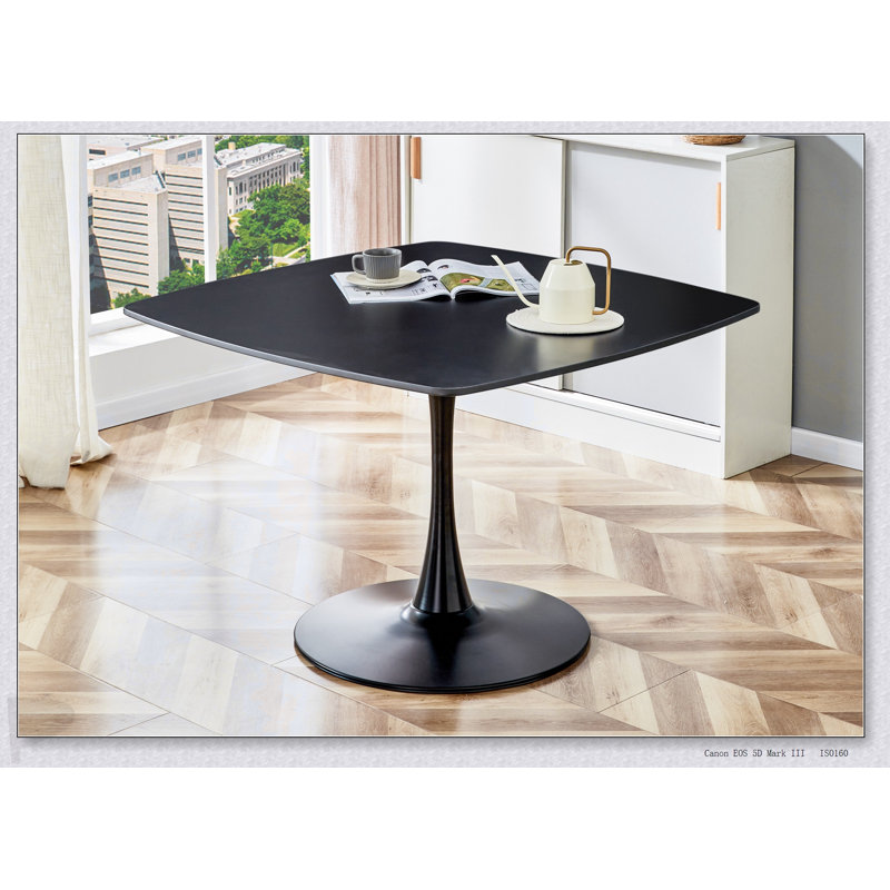 Mid-Century Modern Round MDF Dining Table, Pedestal Base, Versatile For Dining And Leisure Use, Matte Black